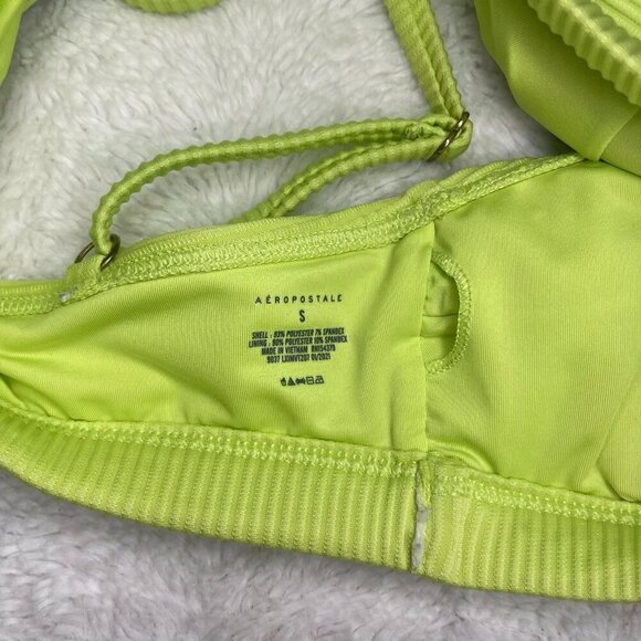 Aeropostale Bikini Swimsuit Small Bright Green Yellow High Rise Waist Chartreuse - Picture 4 of 8